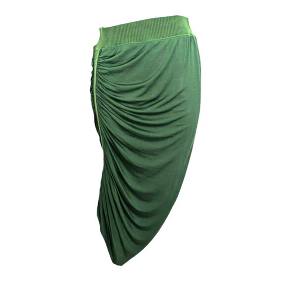 Jean Paul Gaultier Soleil Green Ruched Mesh Knit Skirt Asymmetrical VTG 90's L - Picture 2 of 12
